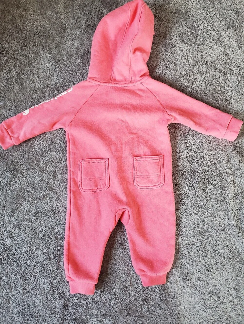 Carhartt Pink Hooded Unisex Baby 6M Zip-Up One-Piece Romper